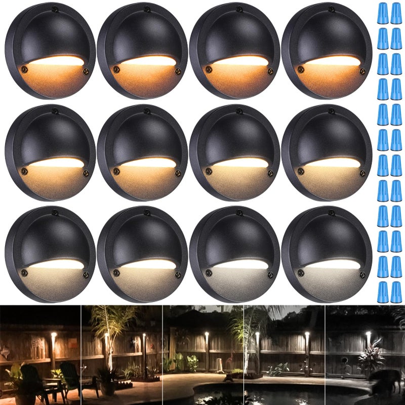 LEONLITE 12-Pack Update 5CCT LED Low Voltage Deck Lights, 180LM 3.74inch Landscape Step Railing Fence Light, 12-24V AC/DC, CRI90, Die-cast Aluminum Housing & Frosted Glass Lens, UL Cord, Black - Image 1